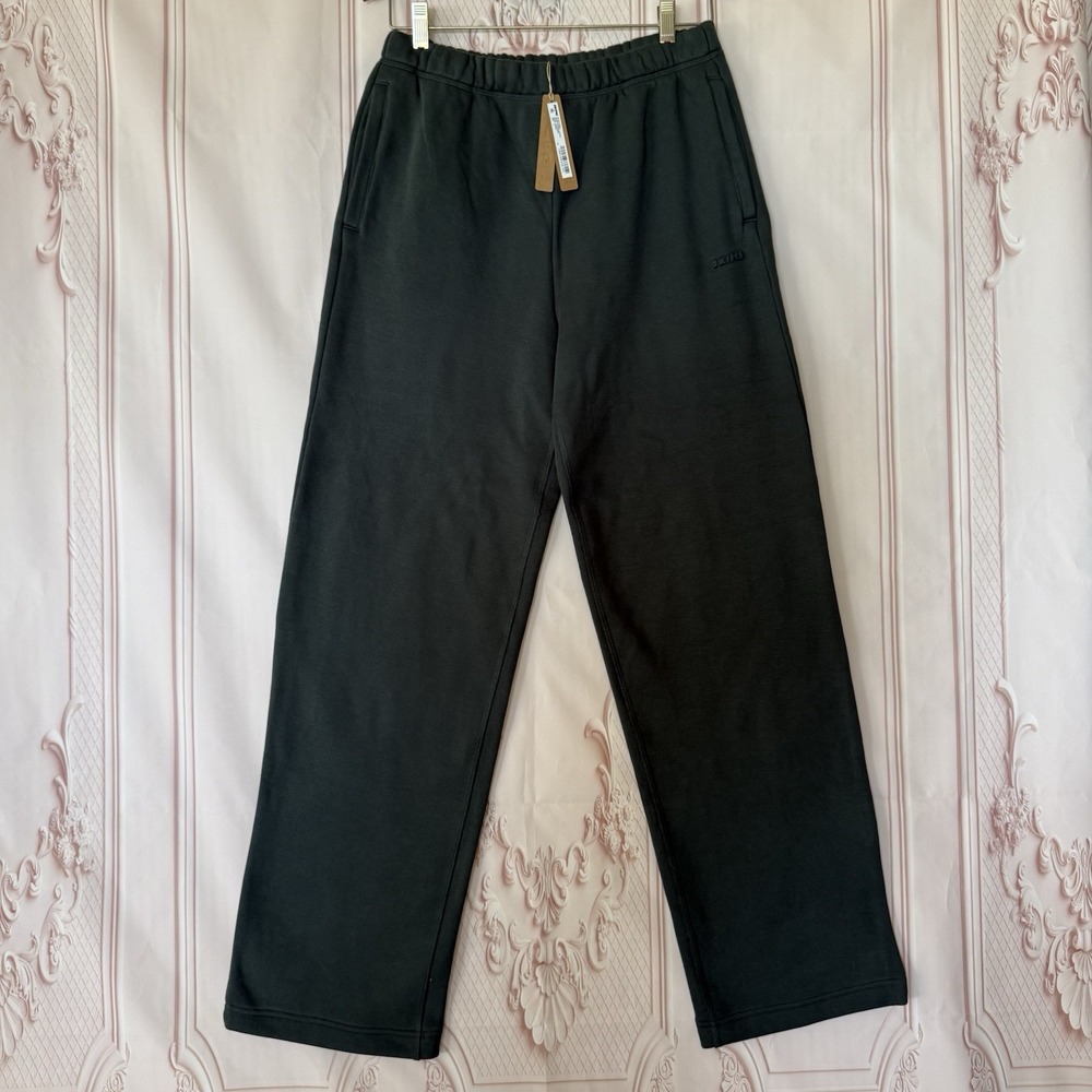 Skims Cotton Fleece Straight Leg Pant In Spruce (Green) Sz Small NWT Pockets